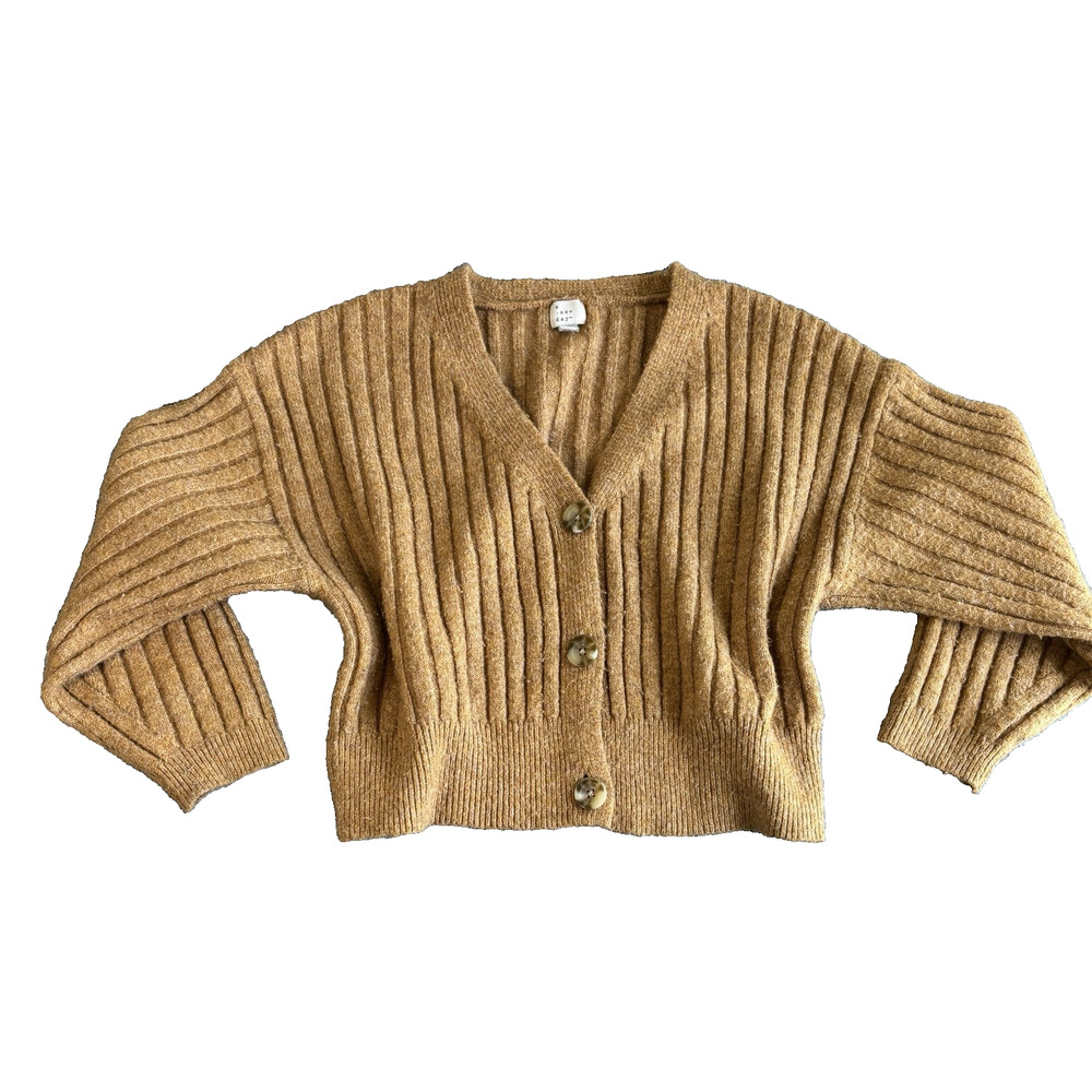 A New Day Women's Crop Button Up Mustard Sweater Size‎ M